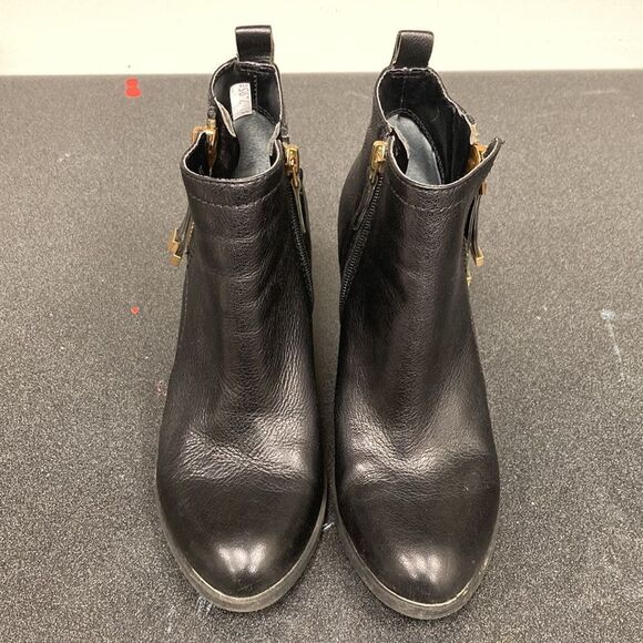 Franco Sarto Black Heeled Almond Toe Double Sided Gold Zipper Diana Bootie - Picture 8 of 12